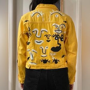 Yellow denim jacket with Hand Painted back